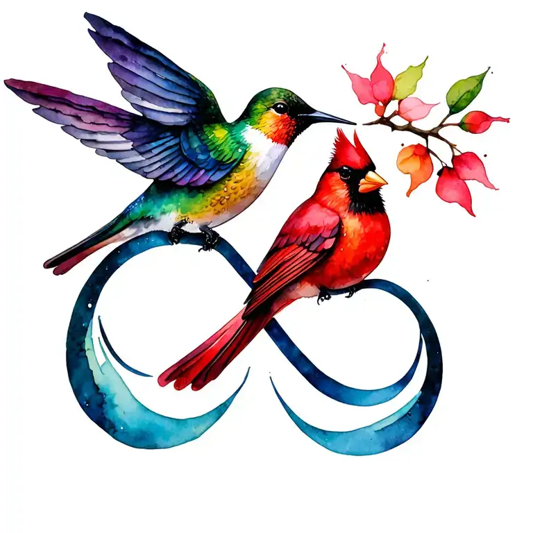 Infinity Symbol Intertwined Hummingbird And Cardinal