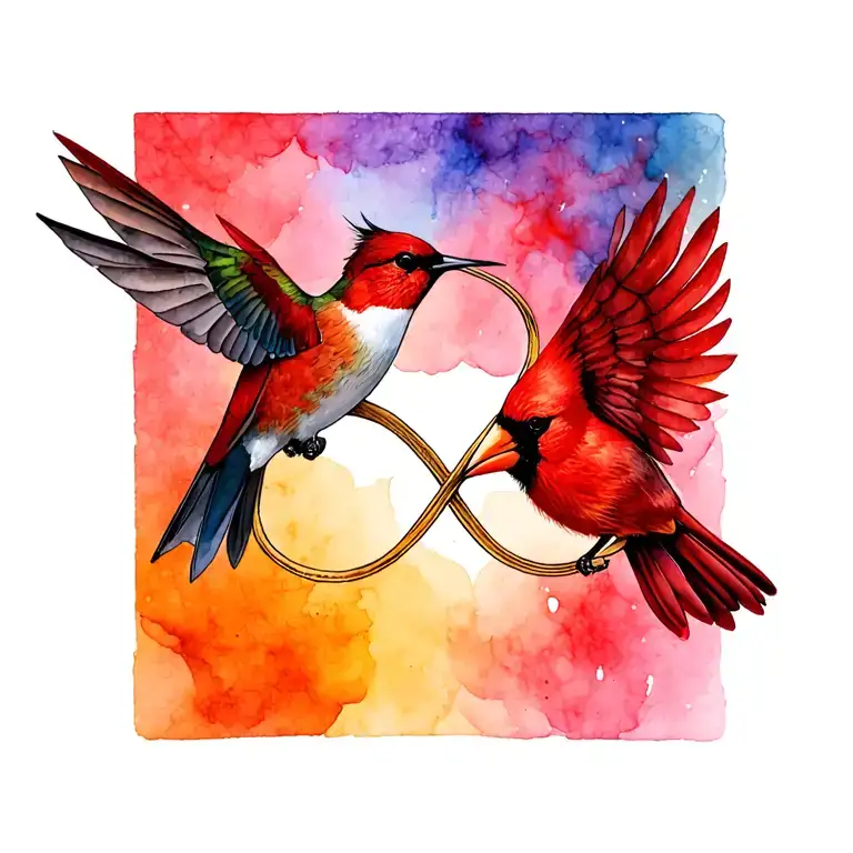 Infinity Symbol Intertwined Hummingbird And Cardinal