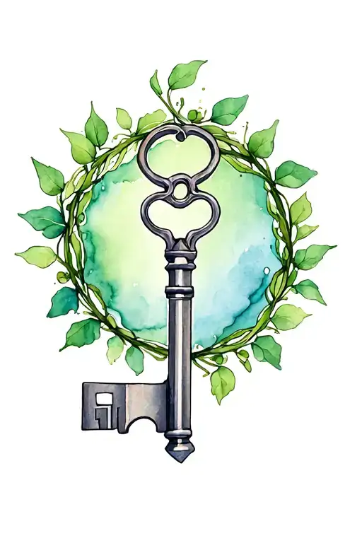 A Silver Key With A Green Vine Circle Around It