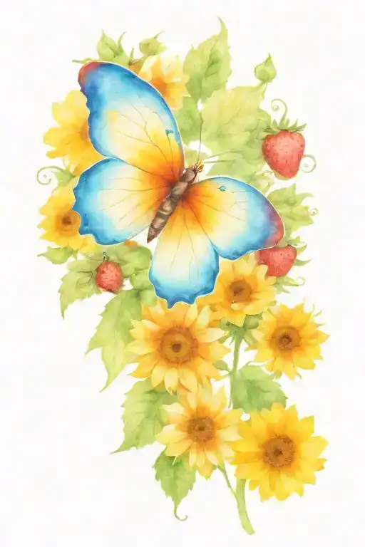 Butterfly's Landing On Strawberries