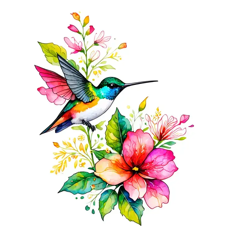 Hummingbird And Honeysuckle Flowers