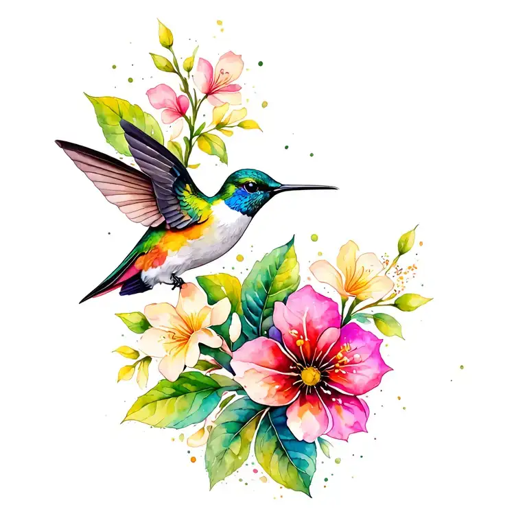 Hummingbird And Honeysuckle Flowers