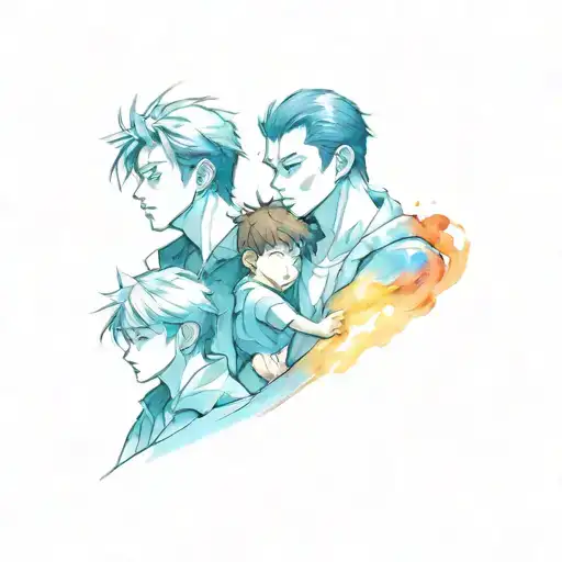 Anime Tattoo Design Featuring Father With Two Boys