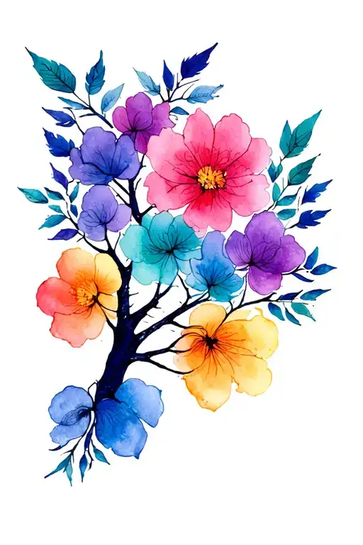 A Family Tree With Flowers And Branches With Different Colored Leaves