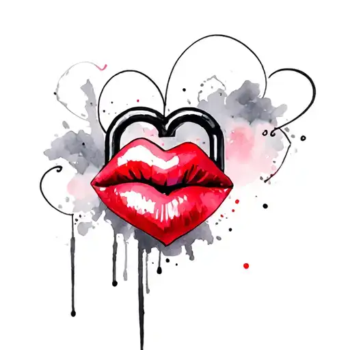Red Lips And Black Heart Shaped Lock