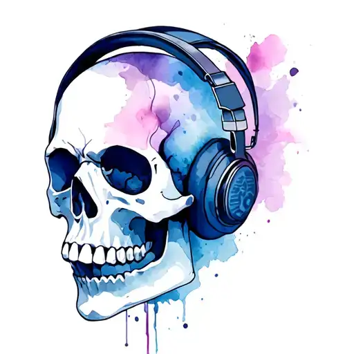 Watercolour Abstract Skull Wearing Headphones
