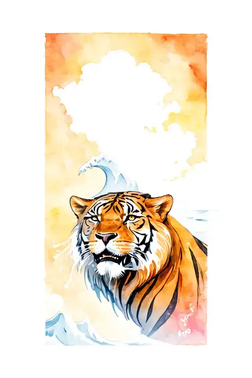 Tiger Lion Face Shark Ocean Wave Crashing