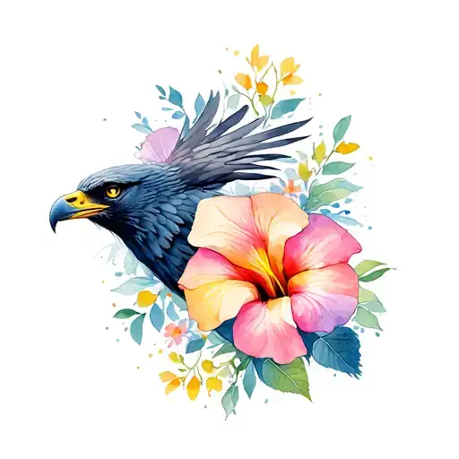 Feminine Hawk With Morning Glory Flowers