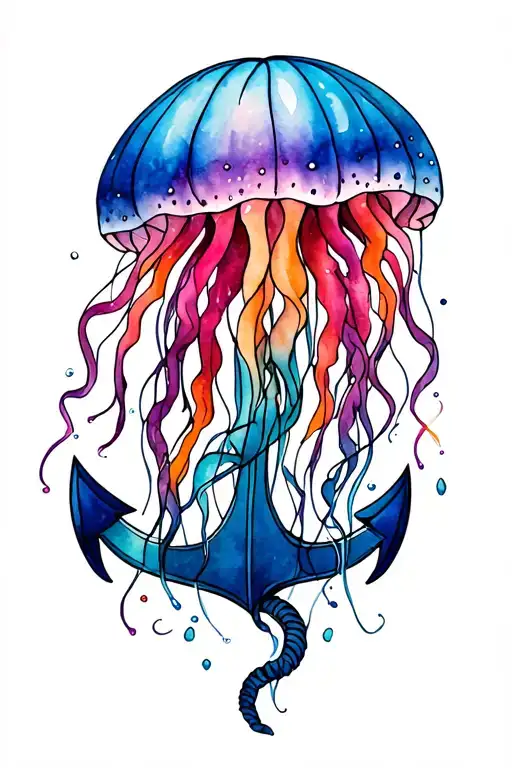 Jellyfish And Anchor Symbolic Tattoo Design