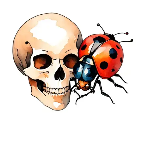 Skull And Lady Bug Sitting Together One Of Them