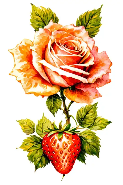Postage Stamp Type Tattoo Featuring Roses And Strawberries