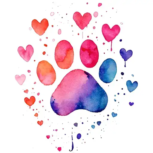 Dog Paw Print Hearts And Color Splashes