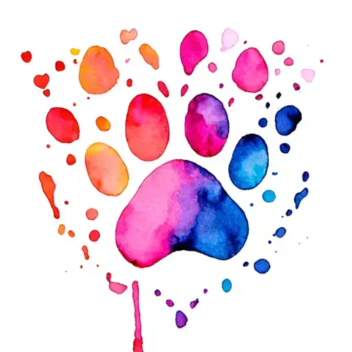 Dog Paw Print And Color Splashes Inside A Heart