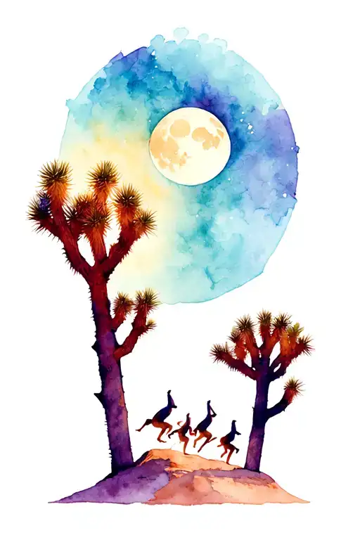Silhouette Of A Joshua Tree With 3 Road Runners And A Crescent Moon