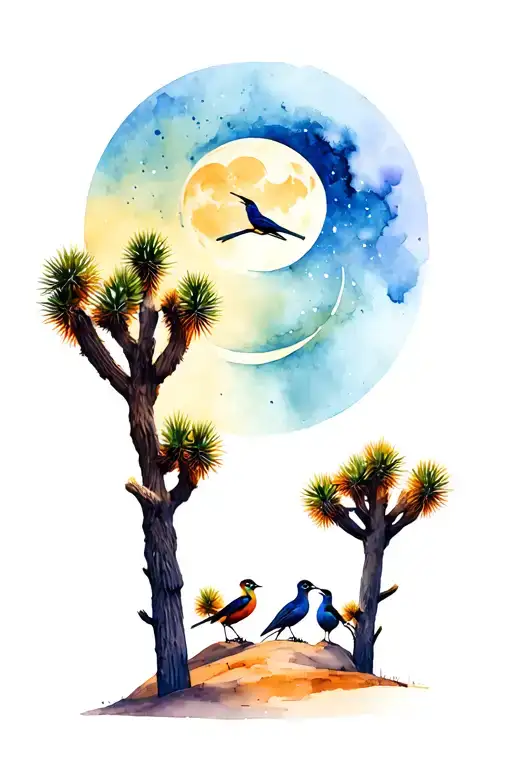 Joshua Tree 3 Roadrunners And A Crescent Moon Surrounded