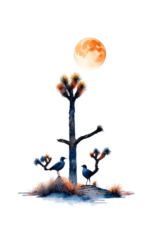 Joshua Tree 3 Roadrunners And A Crescent Moon Surrounded