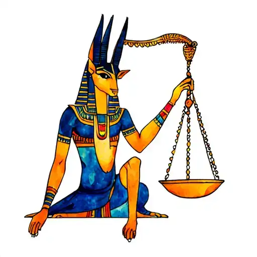 Anubis Egyptian God Holding Evenly Balanced Scale