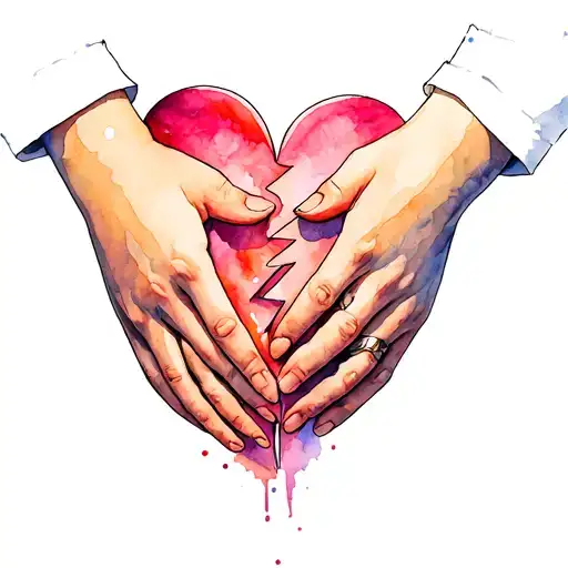 Hands Hugging A Broken Heart