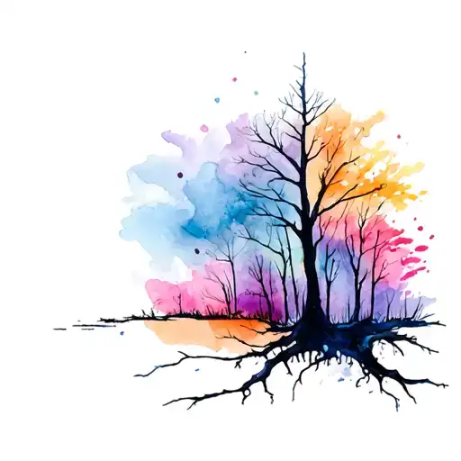 Colorful Nature With Dark Roots And Forest Floor