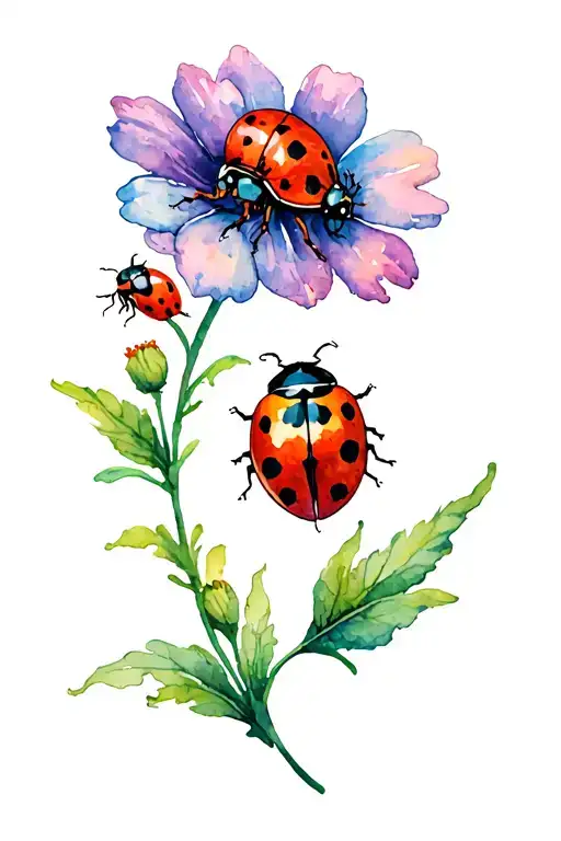 Flowers And Ladybug Flying
