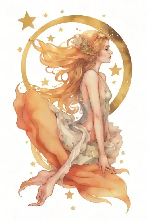 Moon Fairy Sitting In Crescent Moon Surrounded By Stars