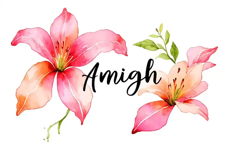 Amiyah In Script Being A Stem For A Lilly Flower