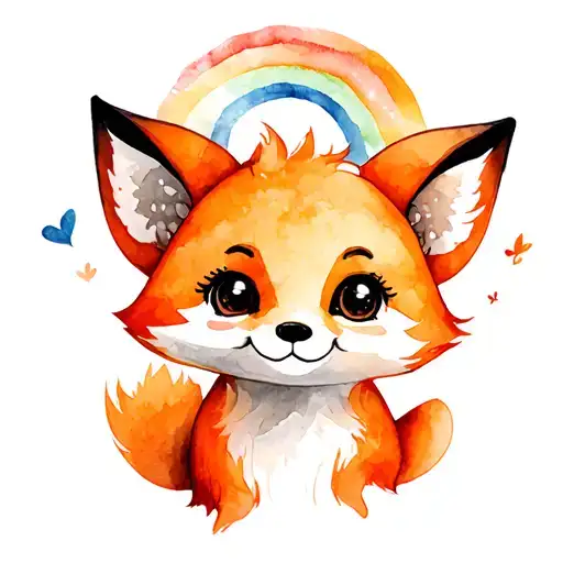 Cute Fox Cub Baby Boy Under Rainbow