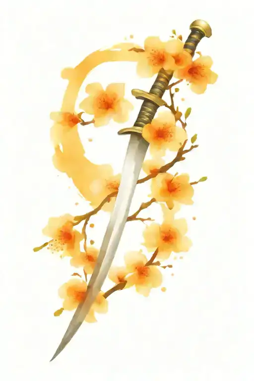 Cherry Tree And Katana Sword