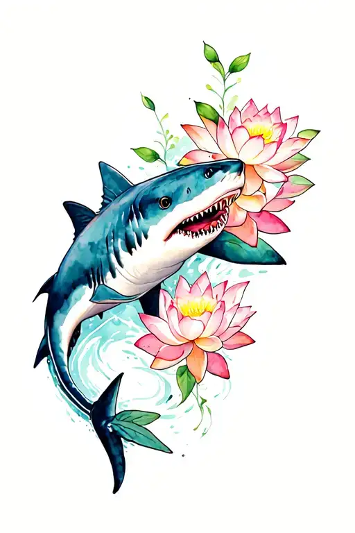 Shark With Lotus Flowers And Some Color