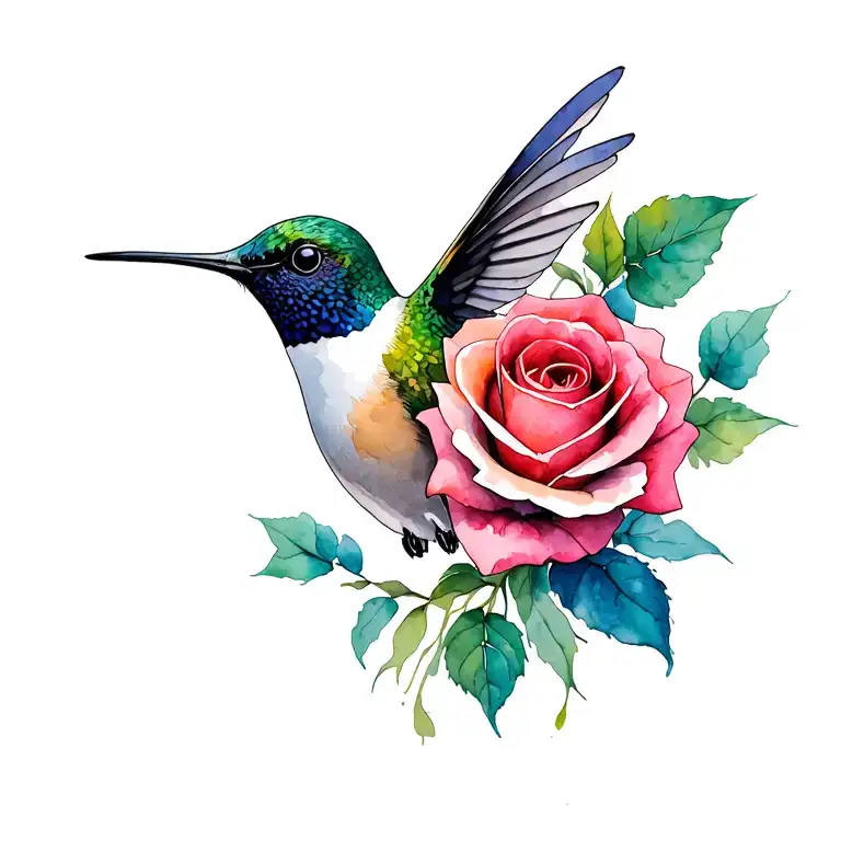 Hummingbird With Rose Intertwined