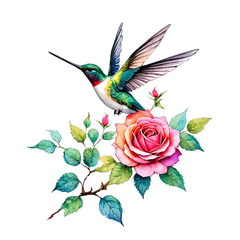 Hummingbird Pollinating A Rose Intertwined