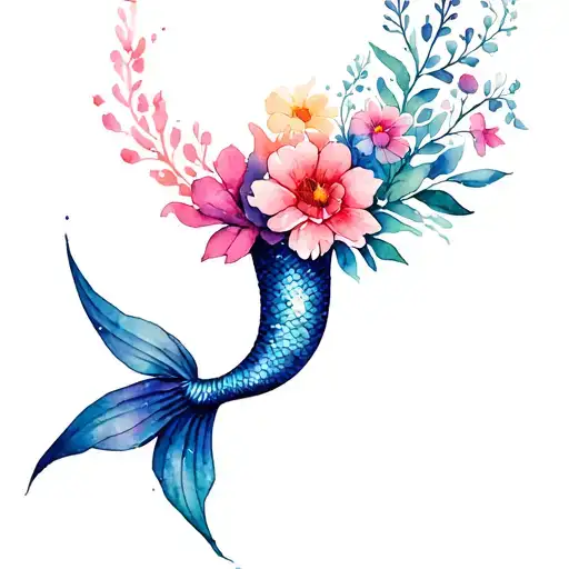 Mermaid Tail With Flowers Coming Out The Body Vs The Tail