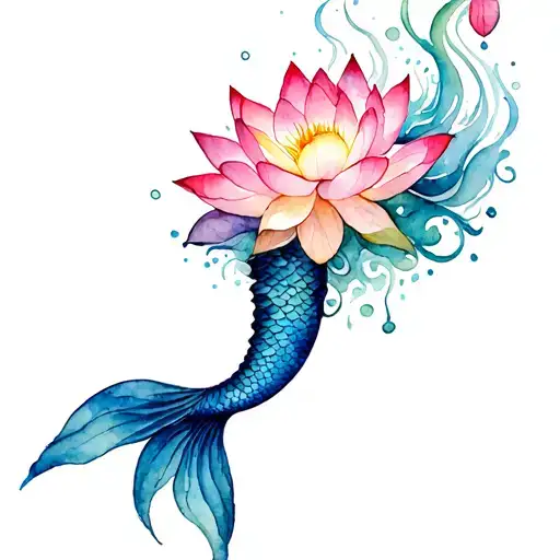 Flowing Mermaid Tail With A Lotus Coming Out The Body Vs The Tail