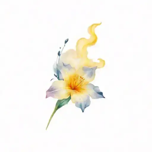 Yellow Flower With One Petal Flying To The Sky With Clouds