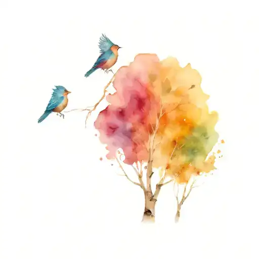 Aspen Tree With 2 Birds Sitting