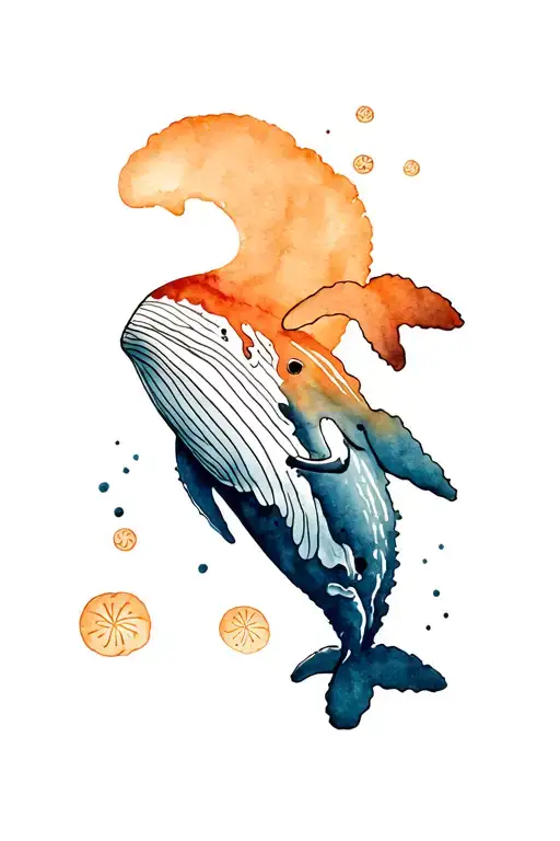 Humpback Whale With Sand Dollars And Water Waves