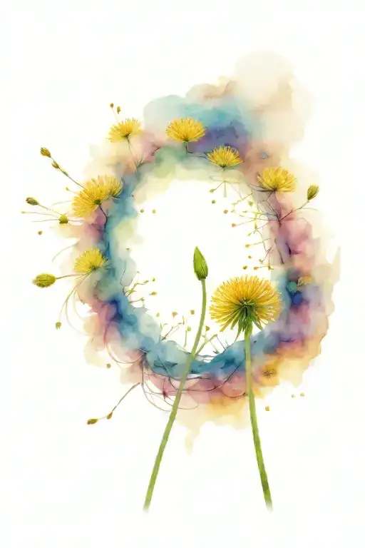 Yellow Dandelion Flower With Flying Towards A Cloud