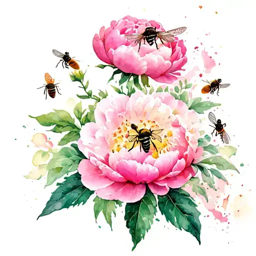 Bees Pollinating Peonies