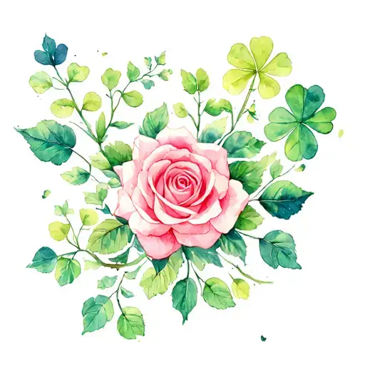 Roses Growing Trees With Leafs Clover