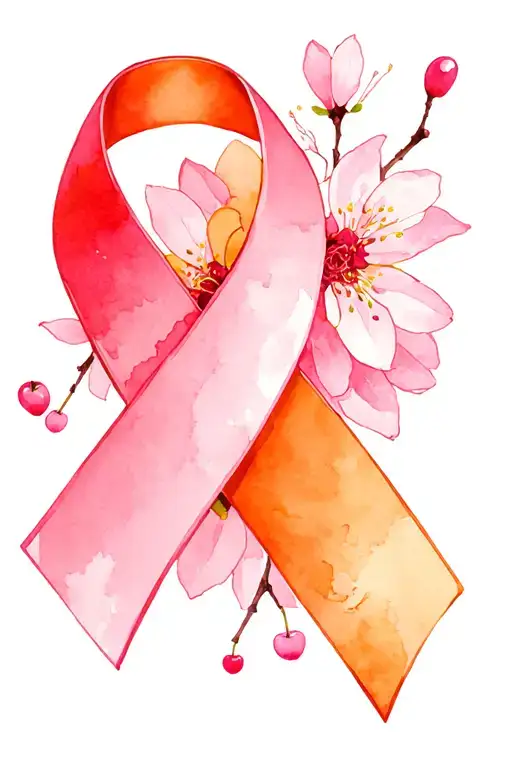 Breast Cancer Ribbon And Cherry Blossom