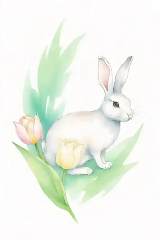 Rabbit And Tulips Coming