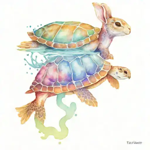 Rabbit And Sea Turtle Swimming