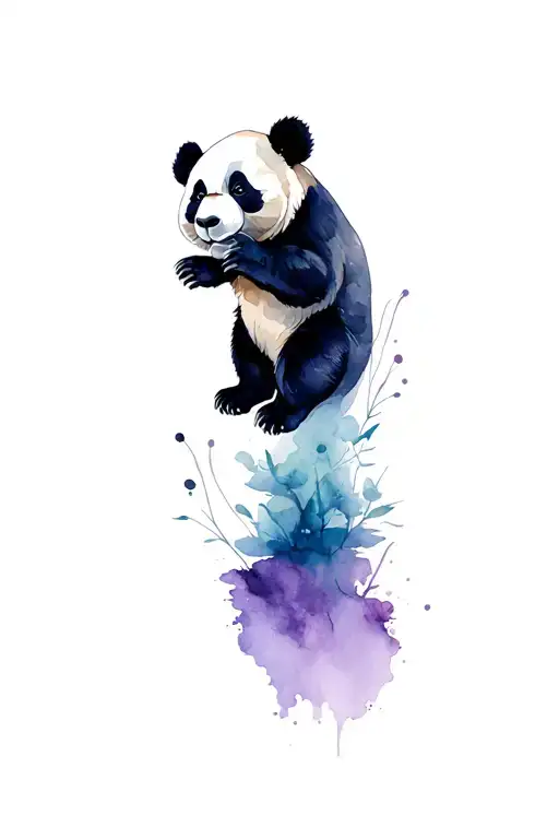 Panda Bear Realistic Tattoo Design Combining Elements Of Its Habitat