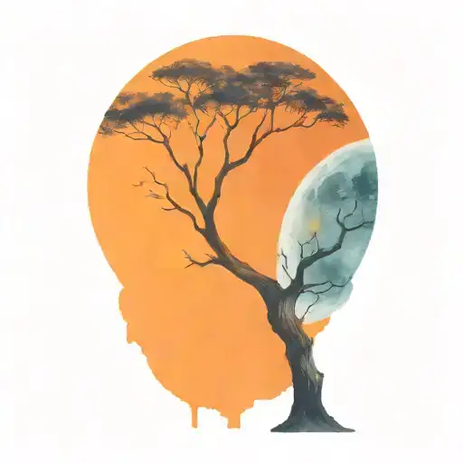 Moonrise Behind Silhouette Of A Gnarly Old Tree