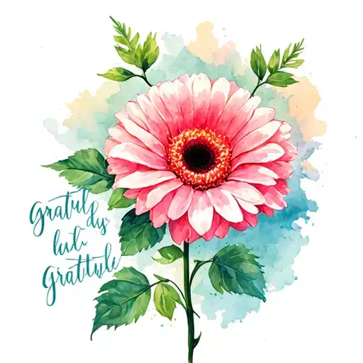 Rosa Gerbera With Lettering Gratitude As A Stem