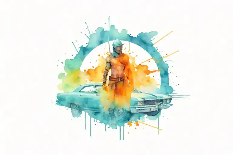 Warrior And Car Surrounded