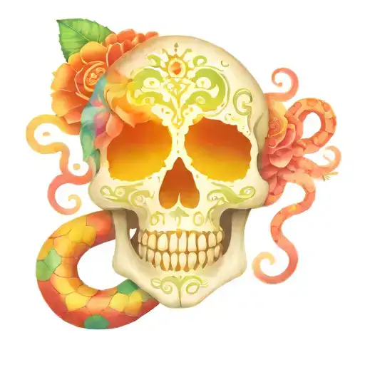 Mexican Style Skull With Snakes