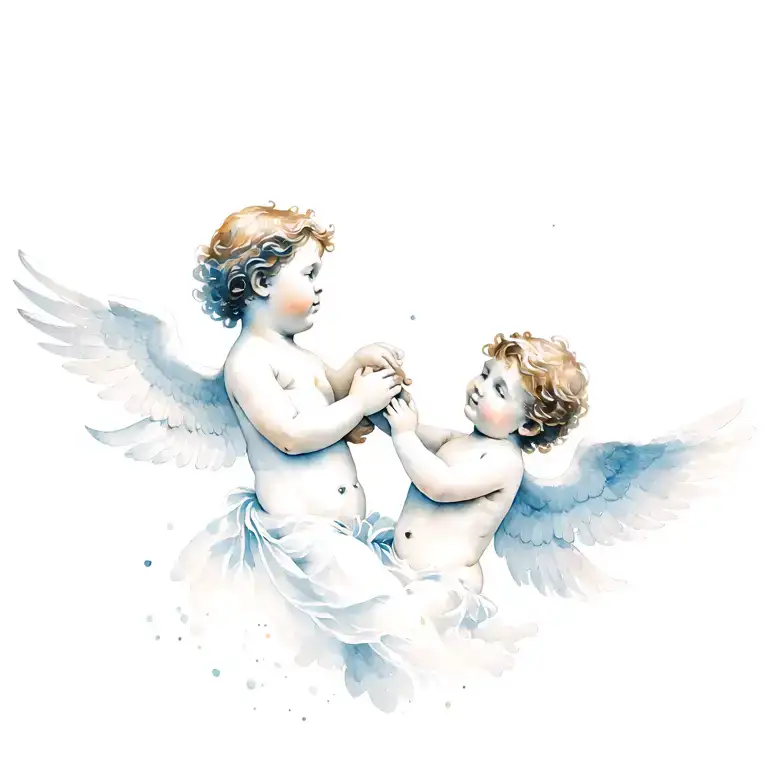 Cherubs Embracing Tenderly Their Wings