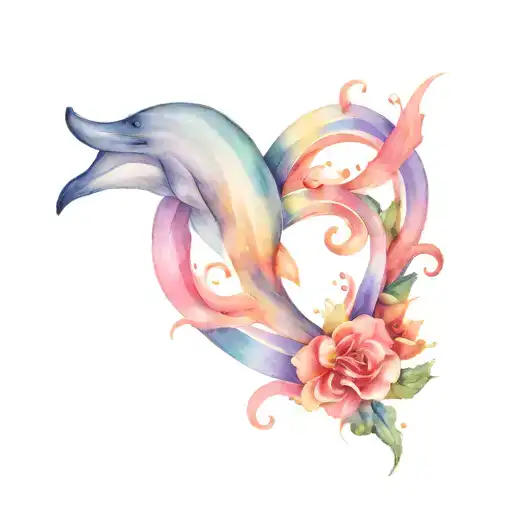 Cancer Ribbon And Dolphin Forming Heart