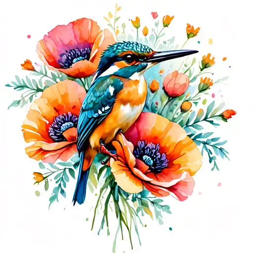 Kingfisher With Poppy Bouquet
